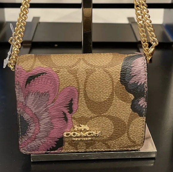 COACH 🇺🇲Mini Wallet in Signature Canvas with purple Kaffee Fassett Print hand - Picture 16 of 16